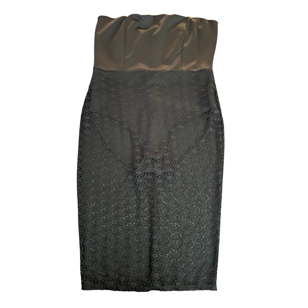 Fashion to Figure FTF Strapless Lace Bodycon Dress Black Satin Size 1 NWT (1157)